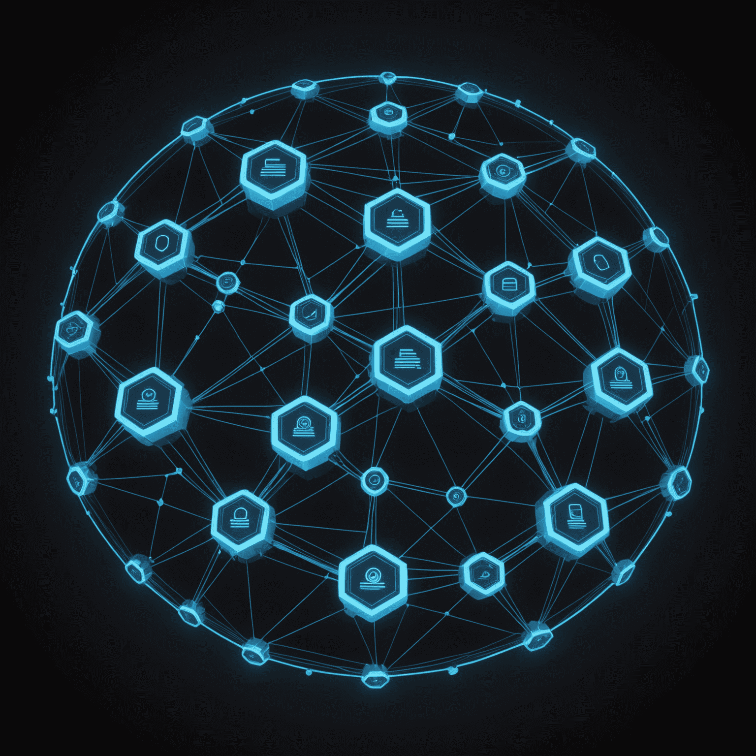 A futuristic representation of a secure VPN network, showing interconnected nodes with glowing blue lines representing data flow, all set against a dark background with subtle tech-inspired elements