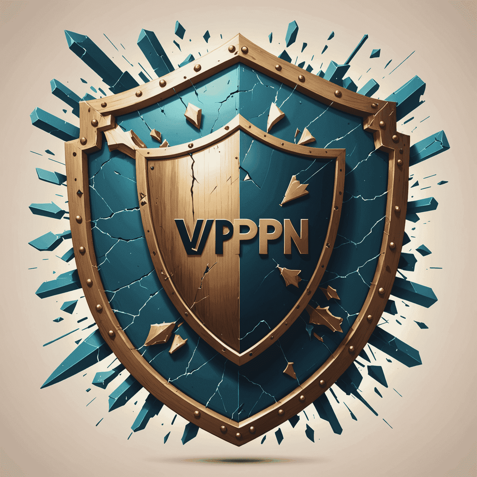 Illustration of common VPN myths being shattered, showing a shield with misconceptions written on it being broken apart